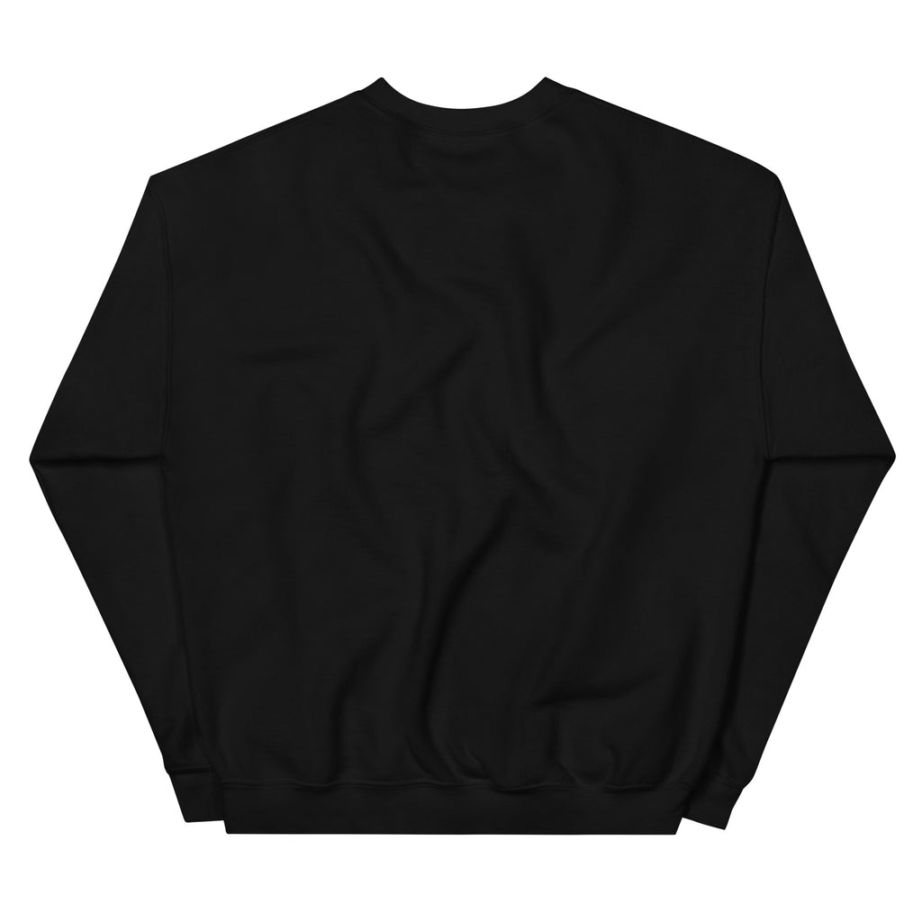 Back of plain black crewneck sweatshirt
