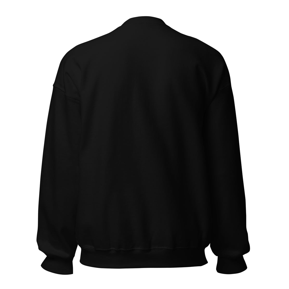 Plain black crewneck sweatshirt, back view