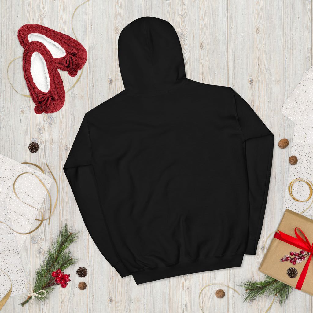 Daddy's Home Vintage Heritage Hoodie in black, back view (plain back), holiday flat lay