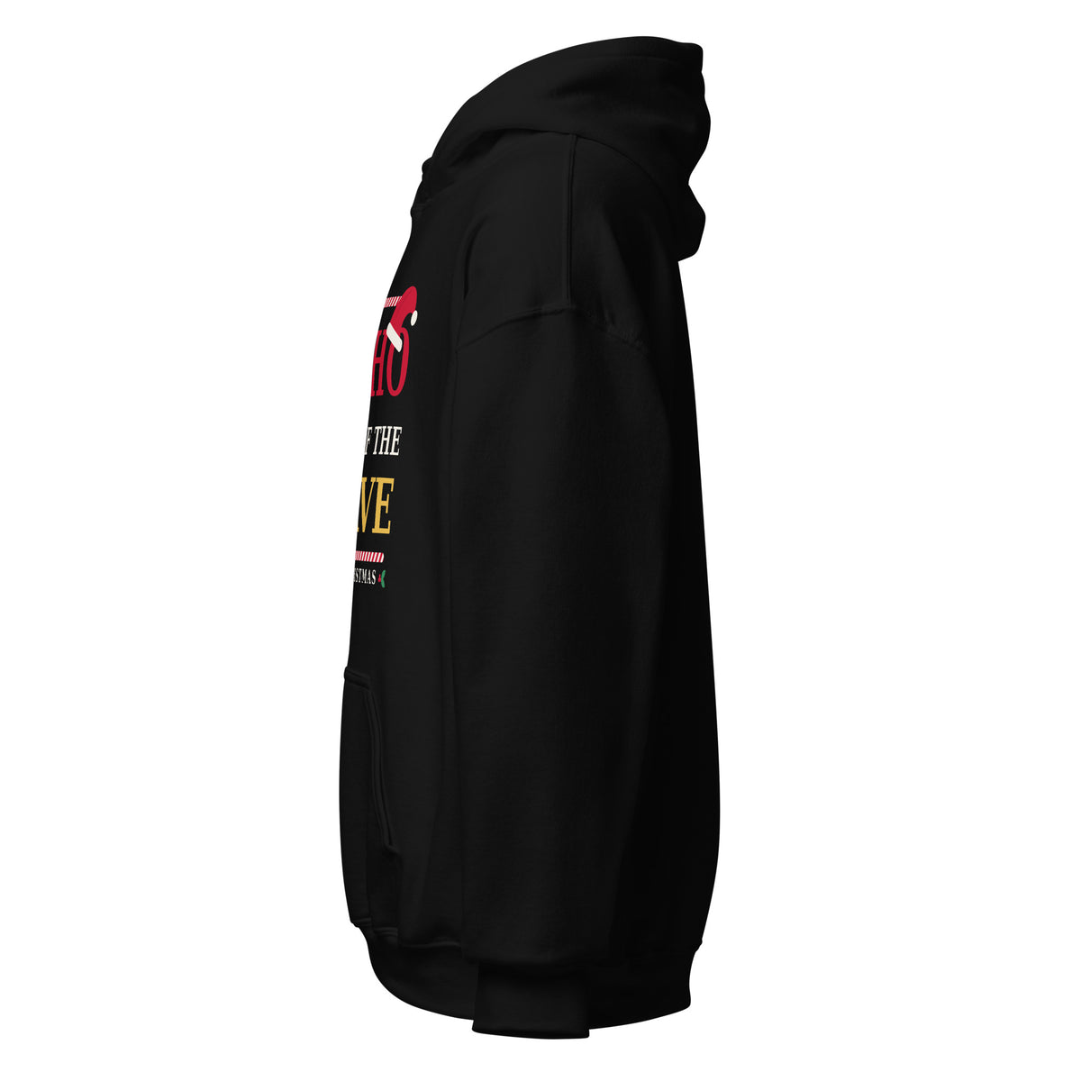 Black Ho Ho Home of the Brave Christmas pullover hoodie, left sleeve view