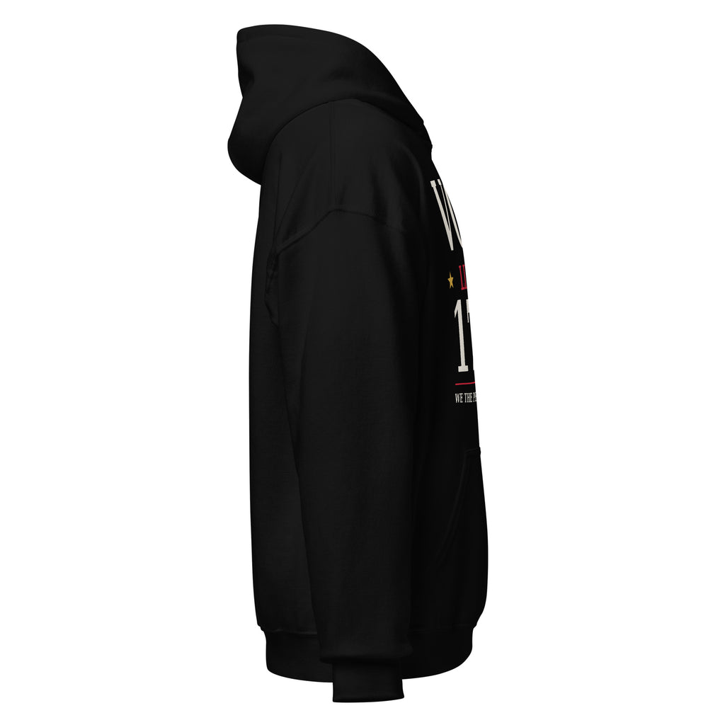 Black Vote Like It's 1776 pullover hoodie right side view with sleeve print