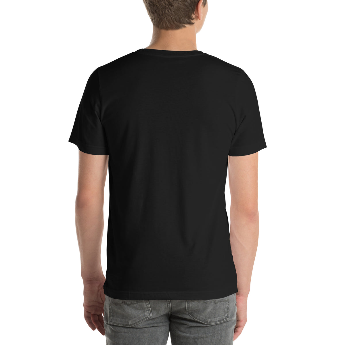 Back view of the plain black Bella+Canvas unisex Christmas Patriot tee