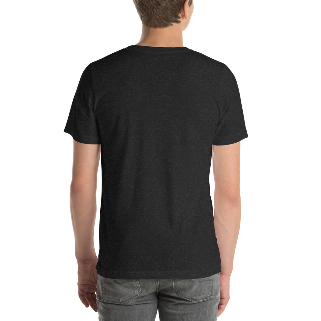 God, Guns, & Family Classic Tee in black heather, back view (plain back)