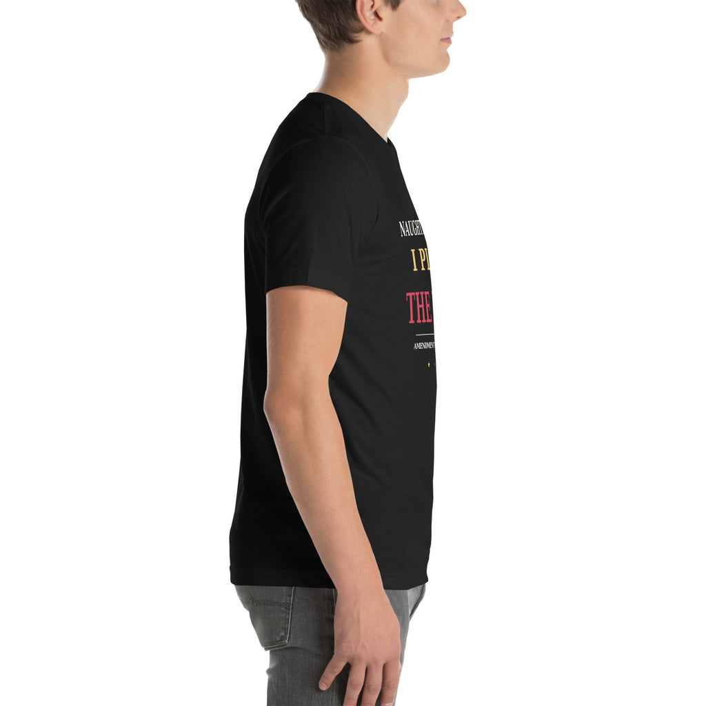 Right side view of the black "I Plead the Fifth" Christmas Patriot tee